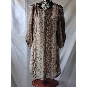 Auditions Fashion Brown Snakeskin Print Balloon Sleeve Shift Dress Mens M